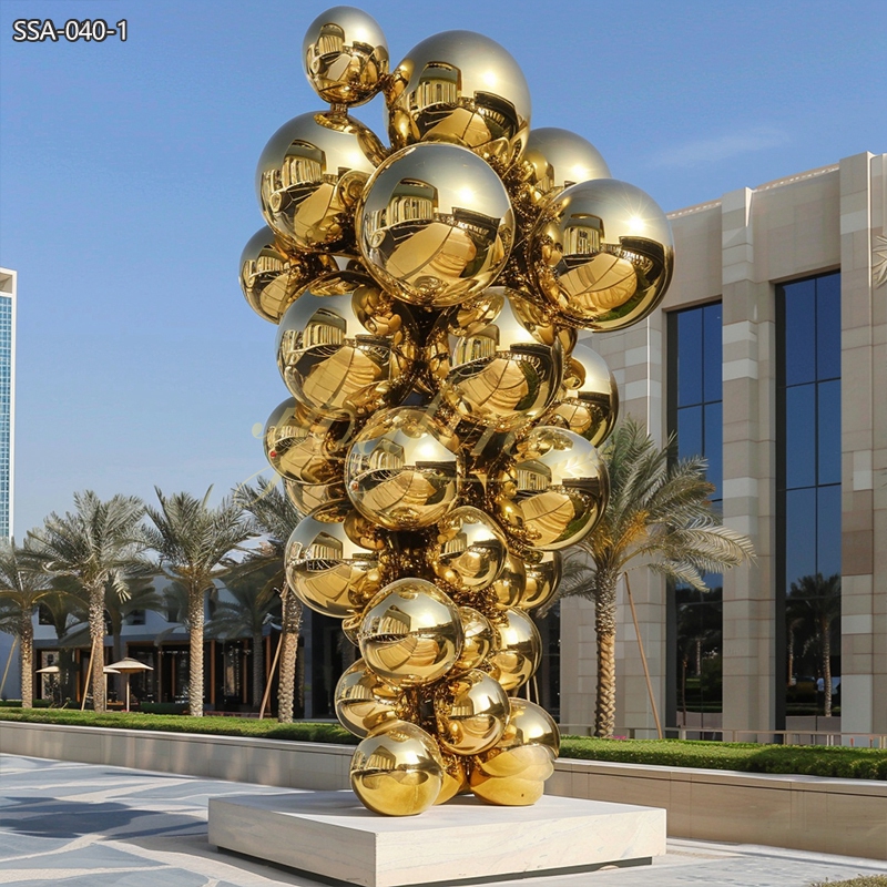 Golden Stainless Steel Ball Column Sculpture for Outdoor