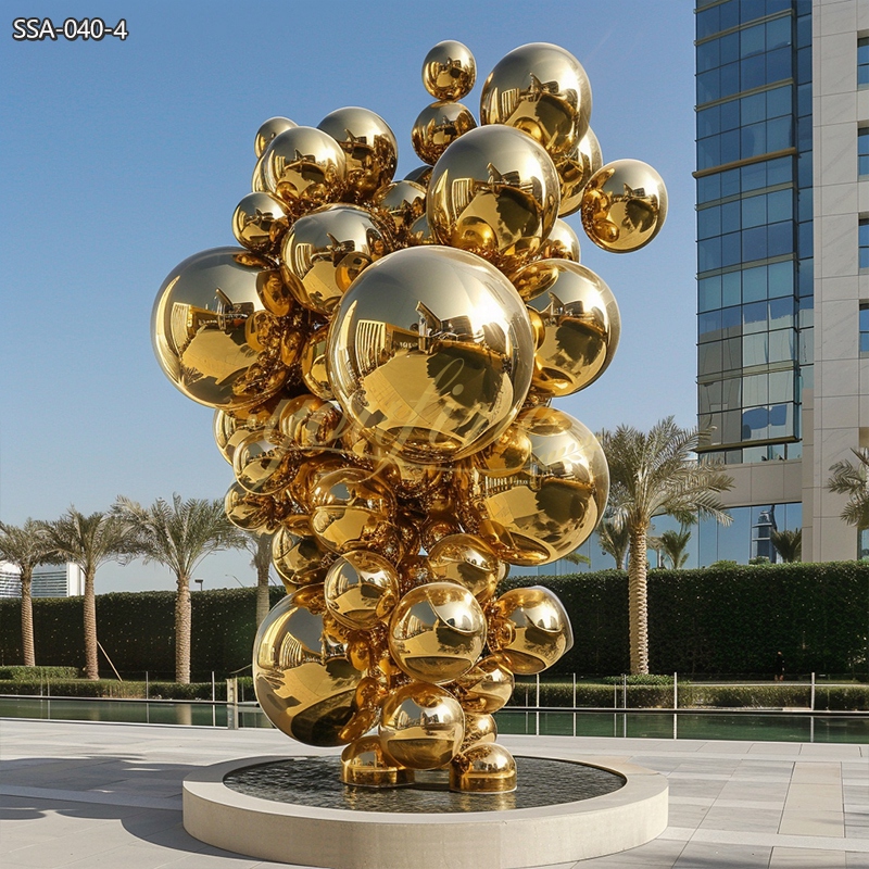 Golden Stainless Steel Ball Column Sculpture for Outdoor