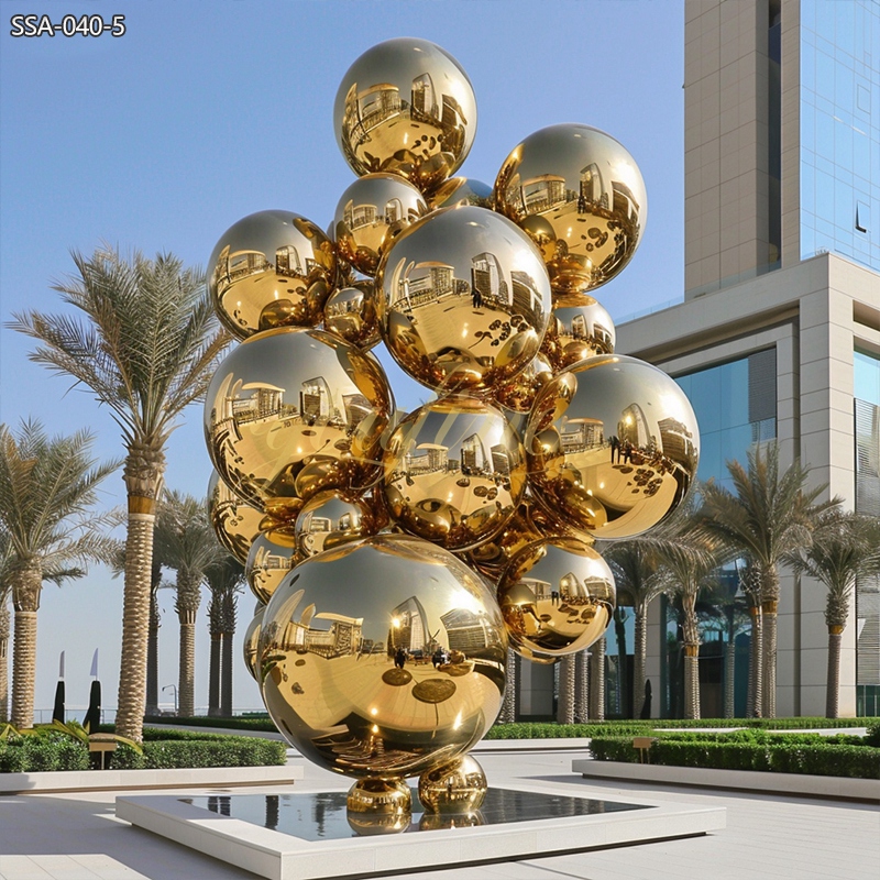 Golden Stainless Steel Ball Column Sculpture for Outdoor