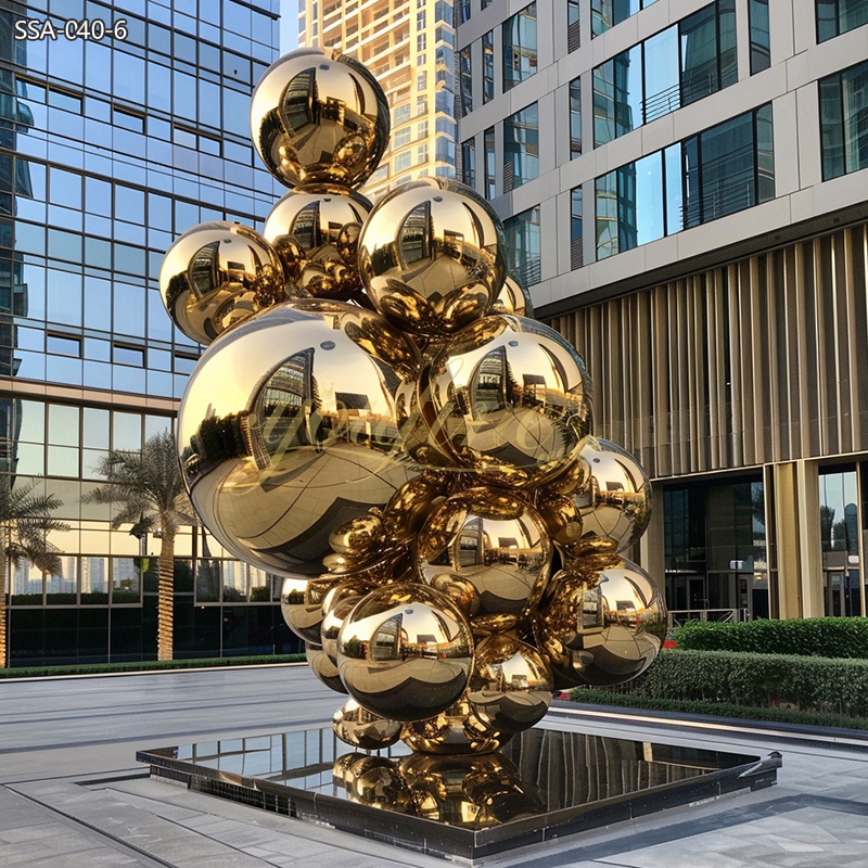 Golden Stainless Steel Ball Column Sculpture for Outdoor