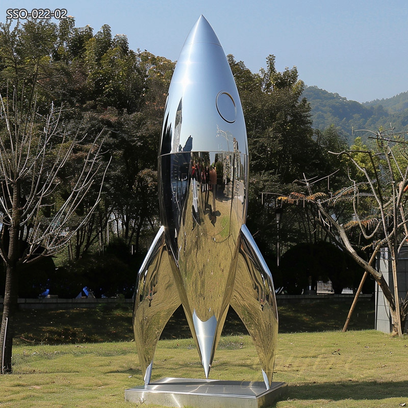 Mirror Polished Stainless Steel Rocket Sculpture