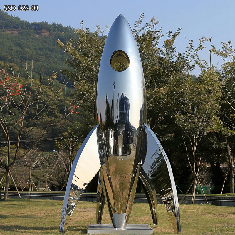 Mirror Polished Stainless Steel Rocket Sculpture