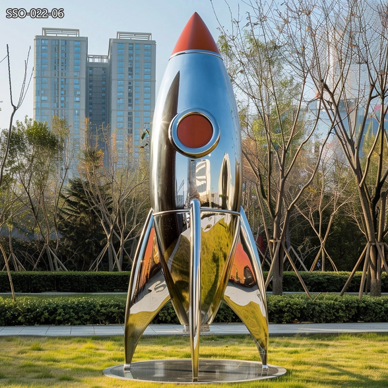 Mirror Polished Stainless Steel Rocket Sculpture