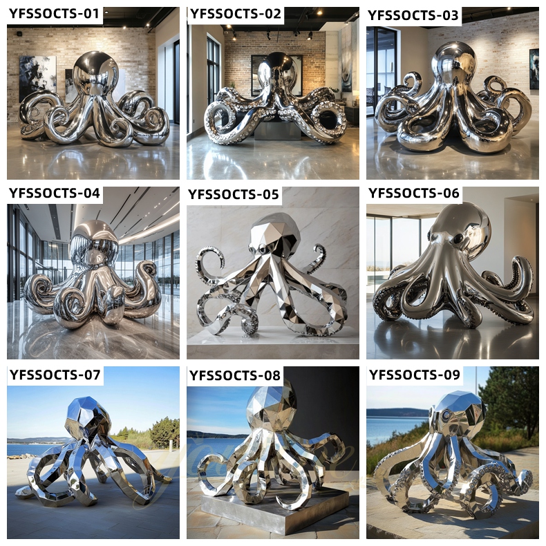 Modern Stainless Steel Octopus Sculpture