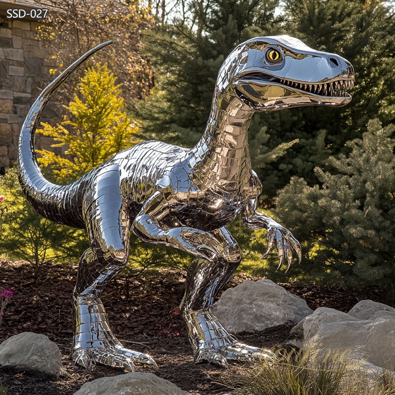 Stainless Steel Velociraptor Sculpture 