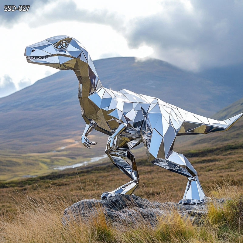 Stainless Steel Velociraptor Sculpture 