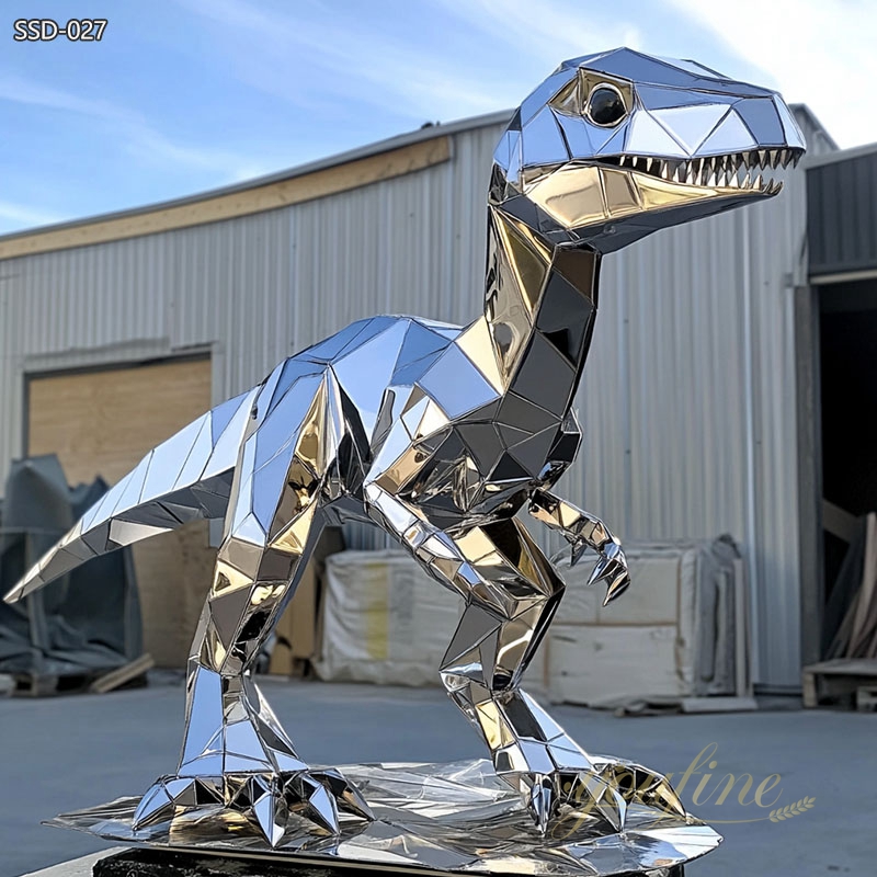 Stainless Steel Velociraptor Sculpture 