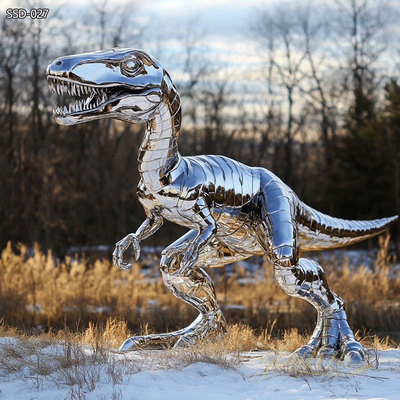 Stainless Steel Velociraptor Sculpture 