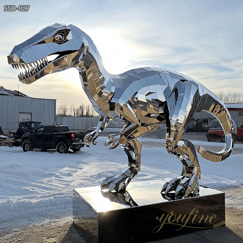 Stainless Steel Velociraptor Sculpture 