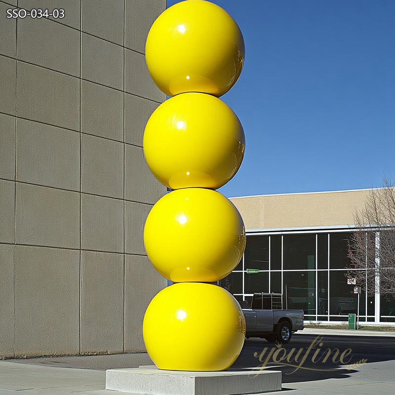 Eye-Catching Yellow Stainless Steel Ball Column Sculpture