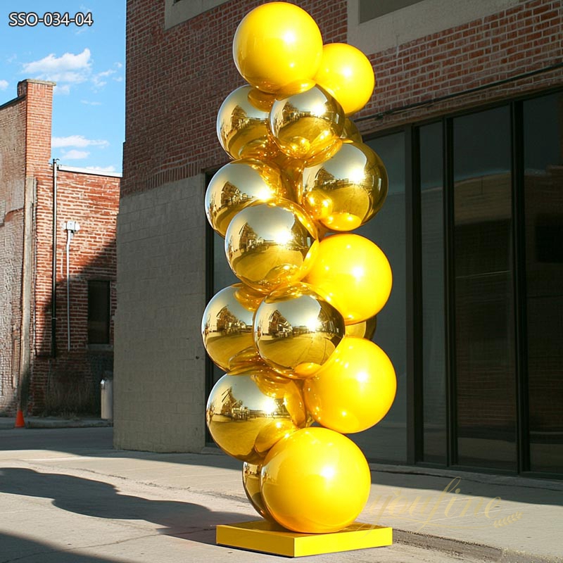 Eye-Catching Yellow Stainless Steel Ball Column Sculpture