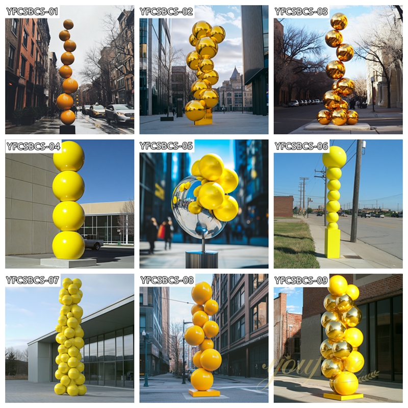 Eye-Catching Yellow Stainless Steel Ball Column Sculpture