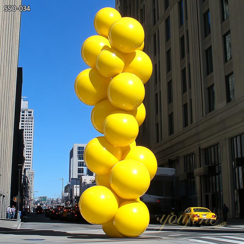 Eye-Catching Yellow Stainless Steel Ball Column Sculpture