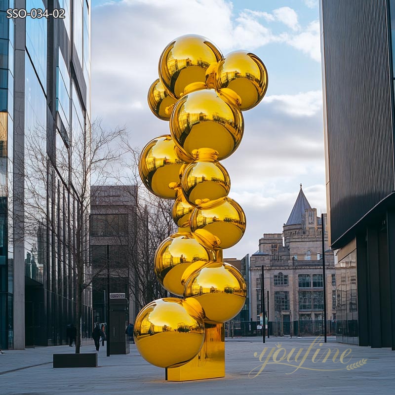 Eye-Catching Yellow Stainless Steel Ball Column Sculpture