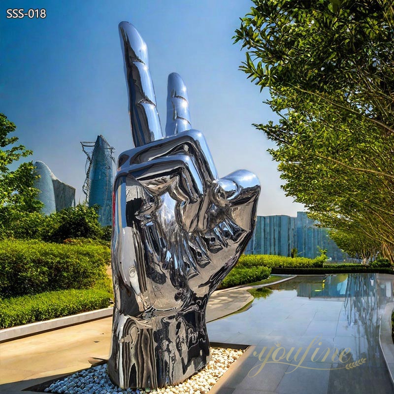 Huge Mirror Stainless Steel Hand Sculpture