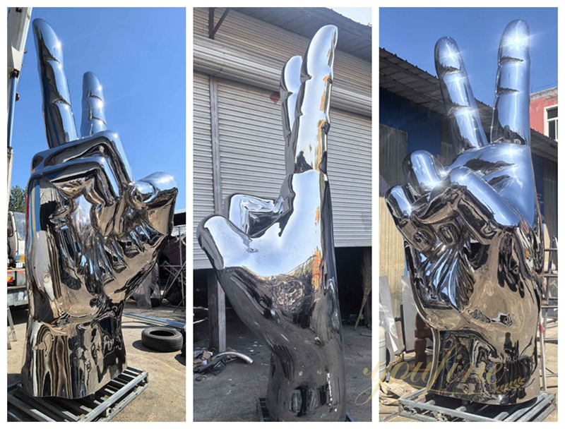 Huge Mirror Stainless Steel Hand Sculpture