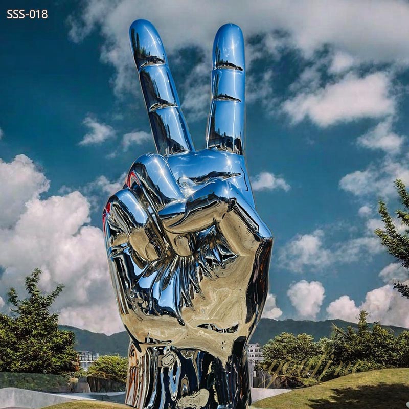 Huge Mirror Stainless Steel Hand Sculpture