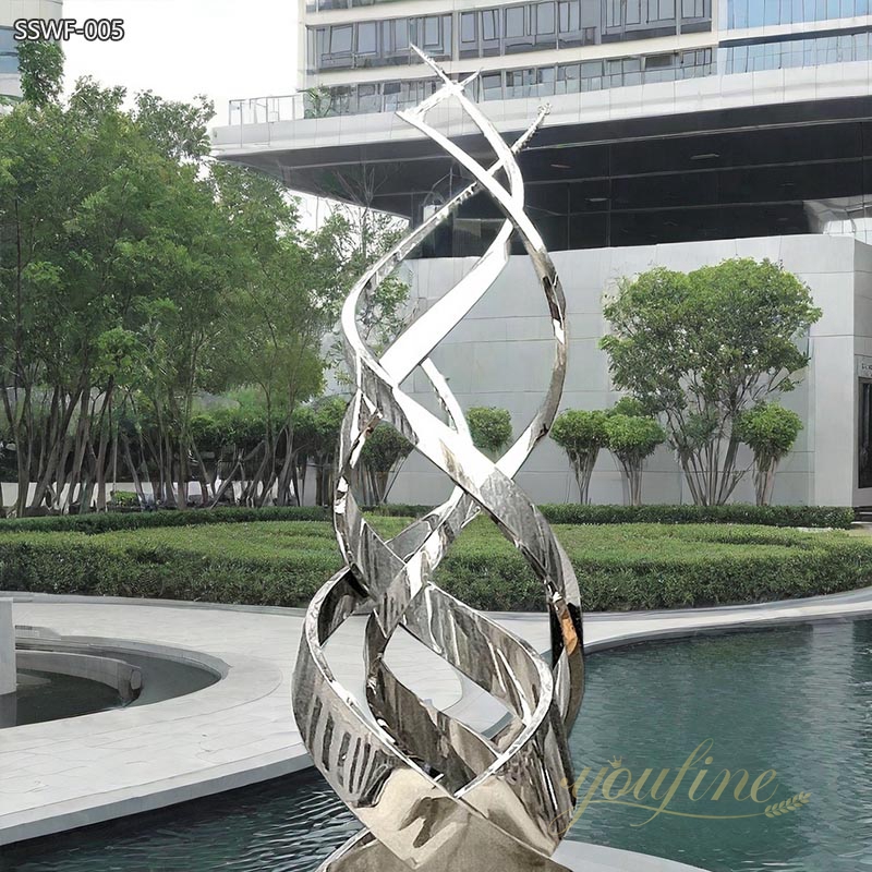 Large Stainless Steel Abstract Line Fountain Sculpture