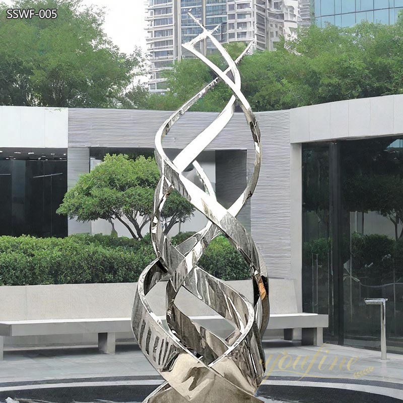 Large Stainless Steel Abstract Line Fountain Sculpture