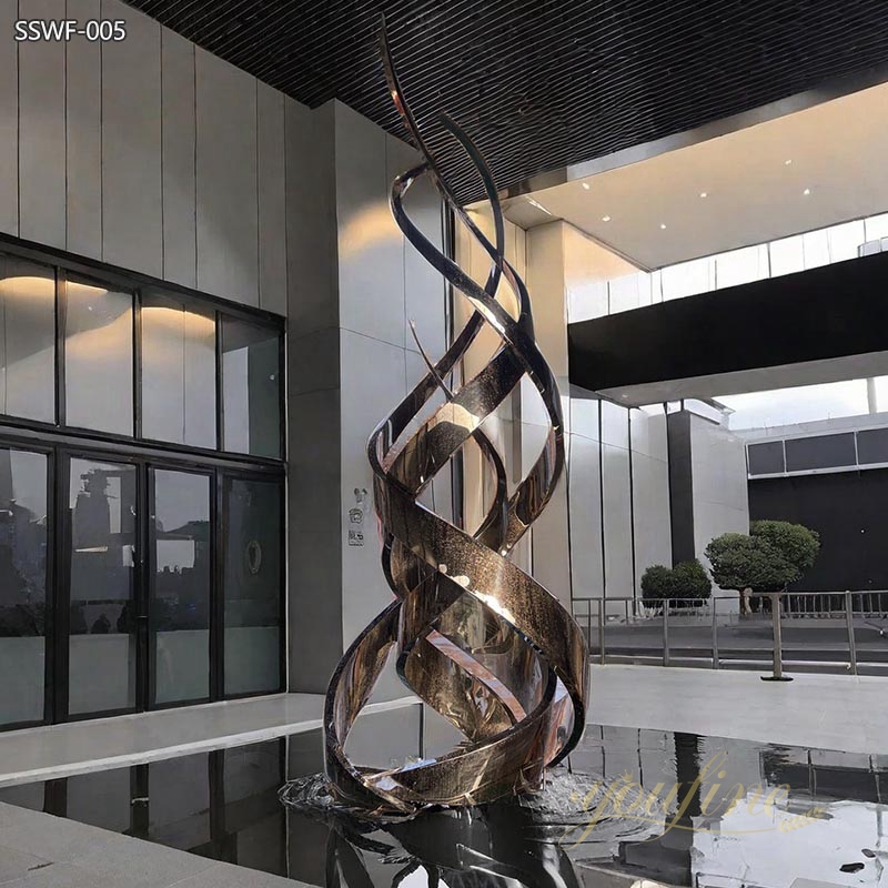 Large Stainless Steel Abstract Line Fountain Sculpture