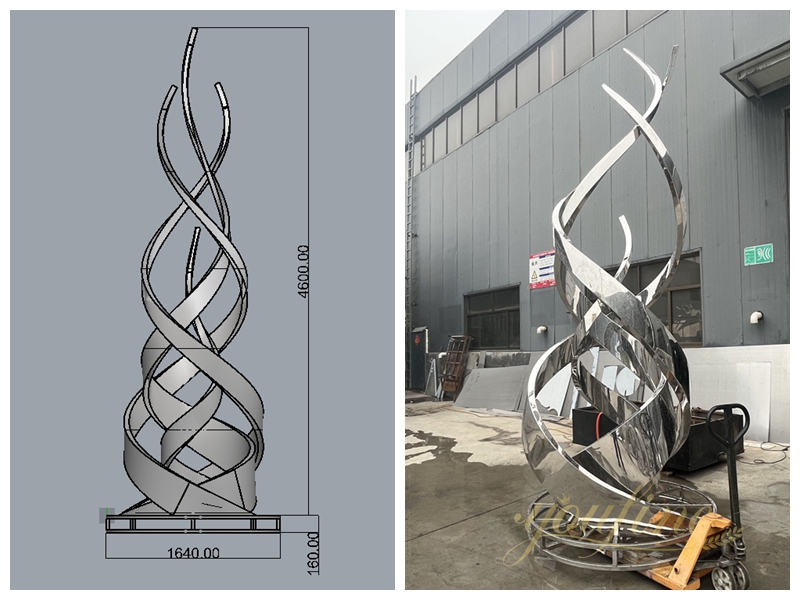 Large Stainless Steel Abstract Line Fountain Sculpture