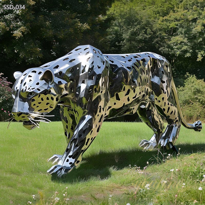 Modern Stainless Steel Life Size Jaguar Statue