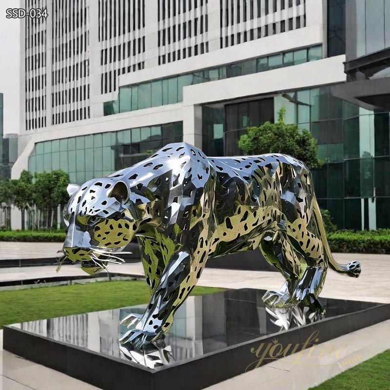 Modern Stainless Steel Life Size Jaguar Statue