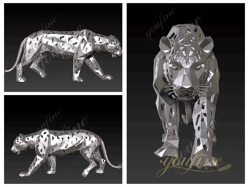 Modern Stainless Steel Life Size Jaguar Statue