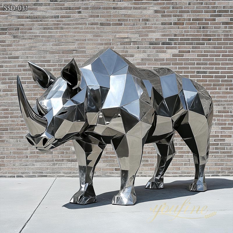 Stainless Steel Rhino Low Poly Metal Sculpture