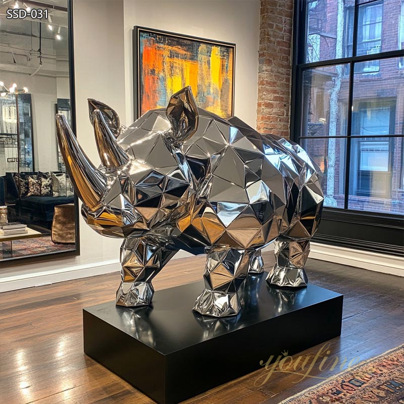 Stainless Steel Rhino Low Poly Metal Sculpture