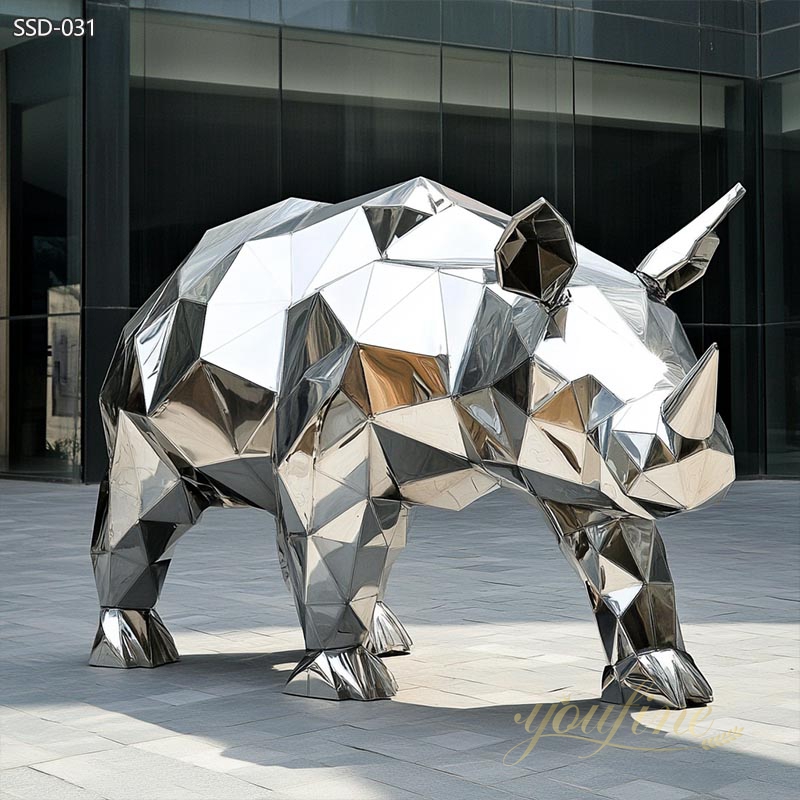 Stainless Steel Rhino Low Poly Metal Sculpture