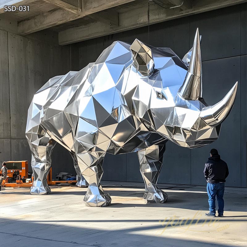 Stainless Steel Rhino Low Poly Metal Sculpture