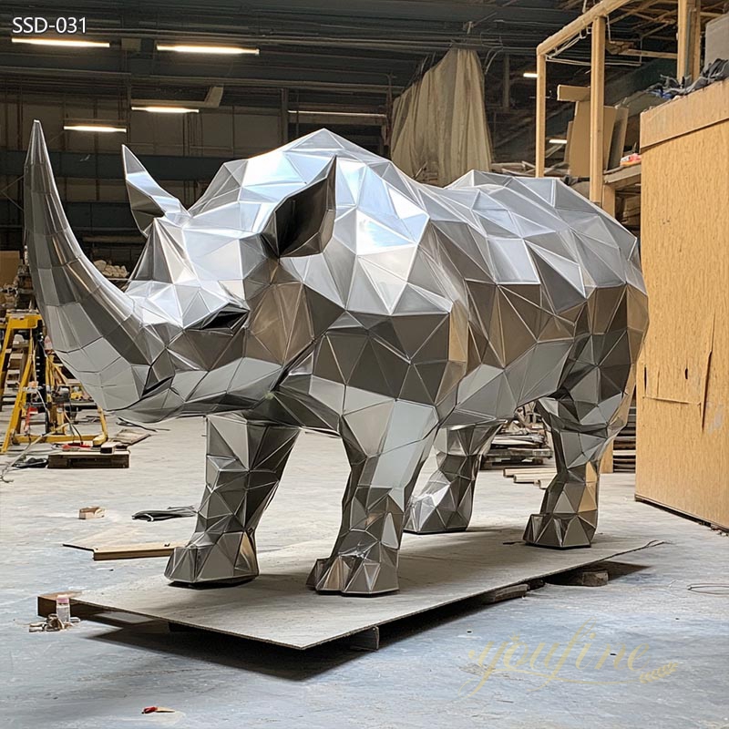 Stainless Steel Rhino Low Poly Metal Sculpture