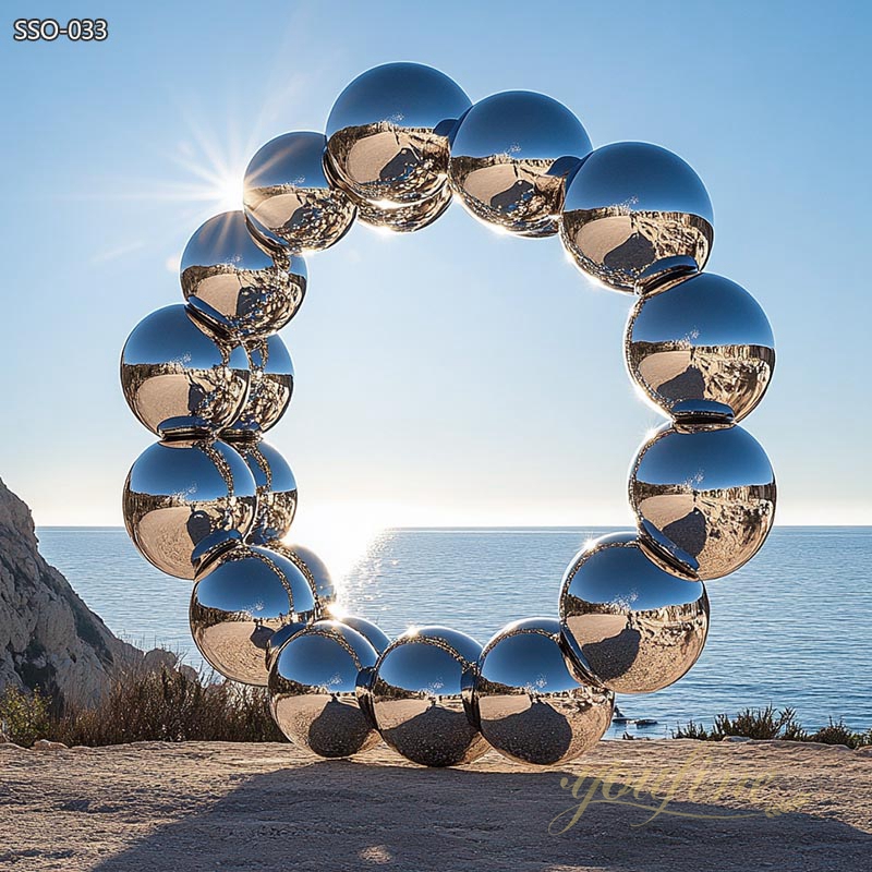 Mirror Stainless Steel Ring-Shaped Balls Sculpture