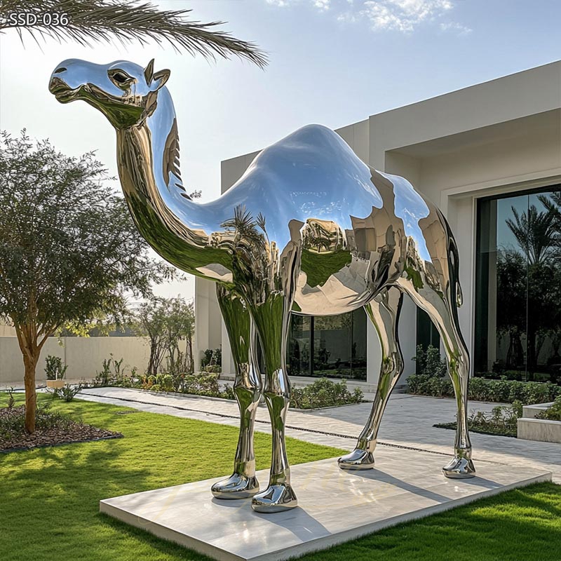 Mirror Polished Stainless Steel Camel Sculpture