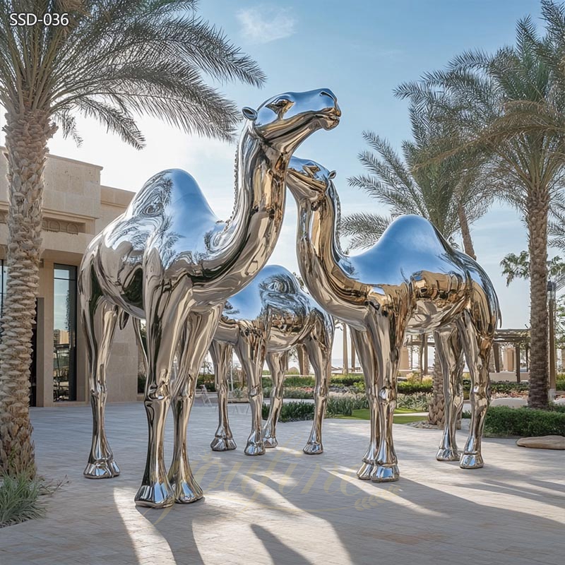 Mirror Polished Stainless Steel Camel Sculpture