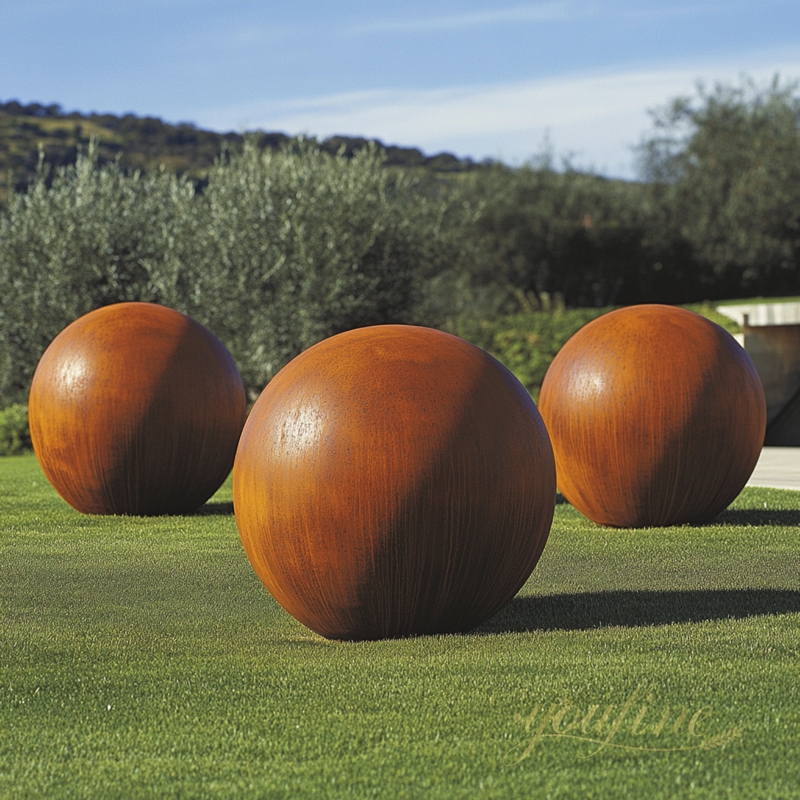 corten steel ball sculpture