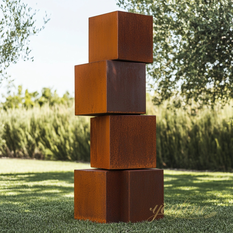 corten steel cube sculpture