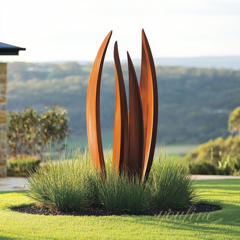 corten steel flame sculpture