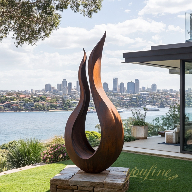 corten steel flame sculpture