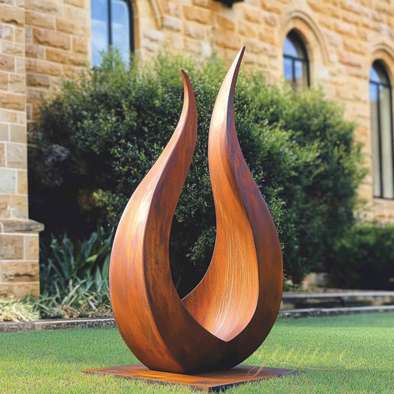 corten steel flame sculpture