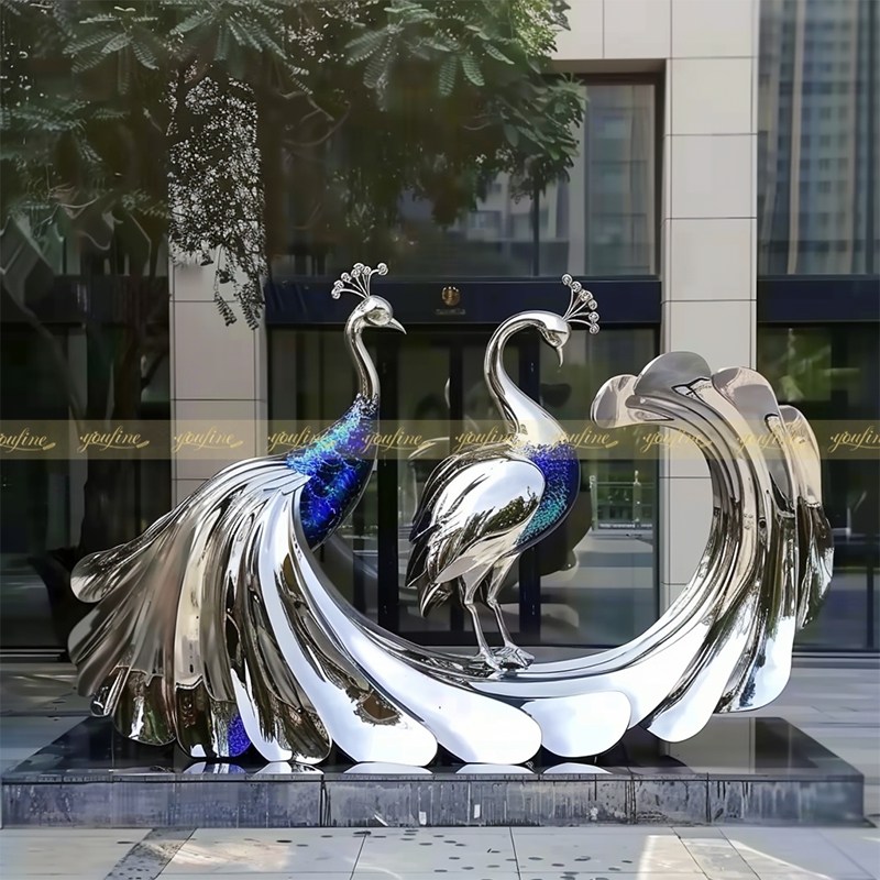 Stainless Steel Outdoor Peacock Statue - Metal Animal Sculpture - 2