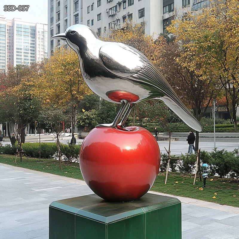 stainless Steel Bird Sculpture with Apple