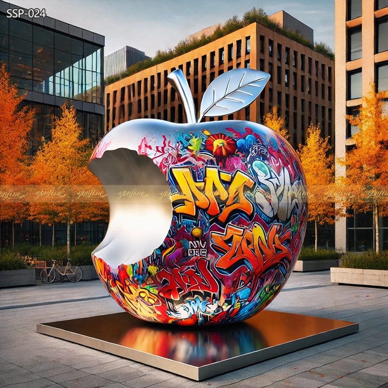 Stainless Steel Apple Graffiti Sculpture