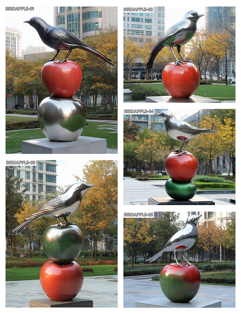 stainless Steel Bird Sculpture with Apple in different desgins