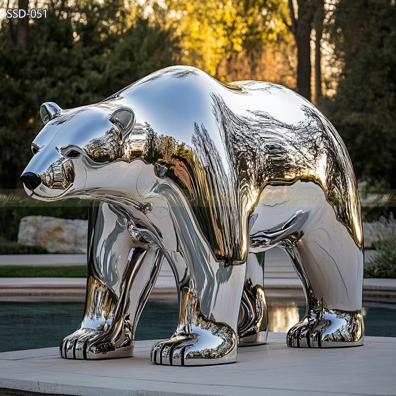 stainless steel Polar Bear Statue in autumn