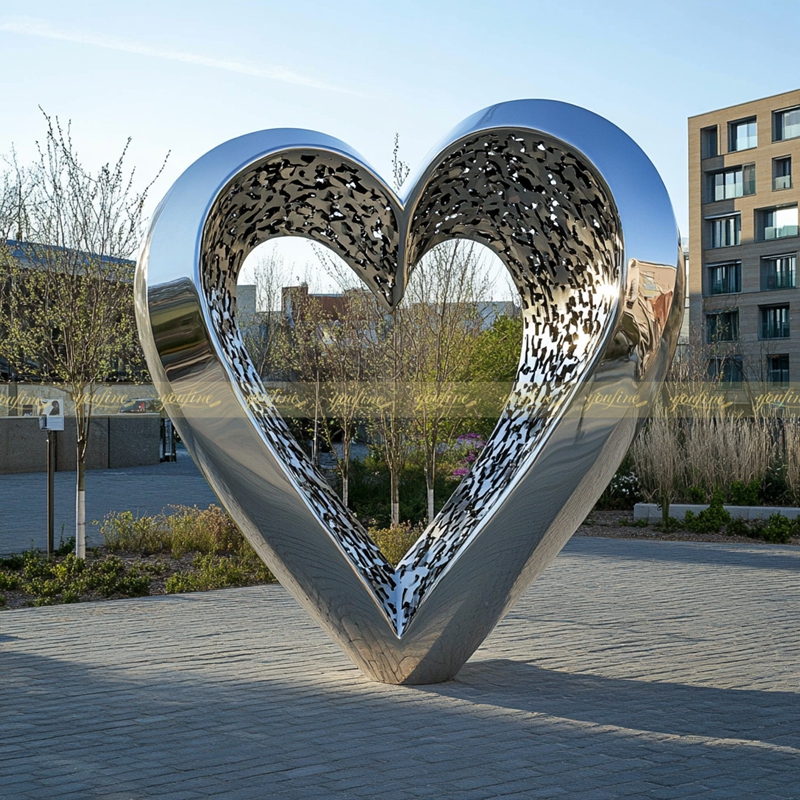 large stainless steel heart sculpture