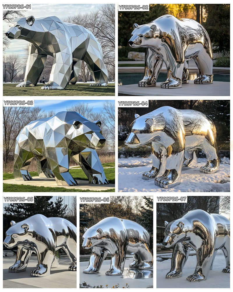 high polish stainless steel Polar Bear Statues 