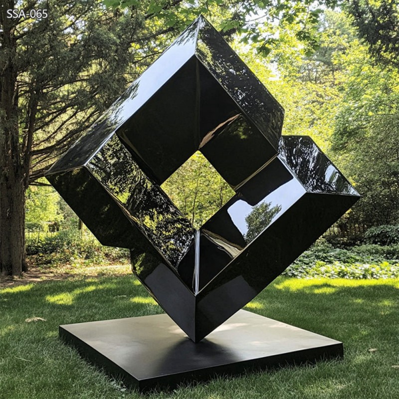 Geometric Cube Metal Modern Black Sculpture