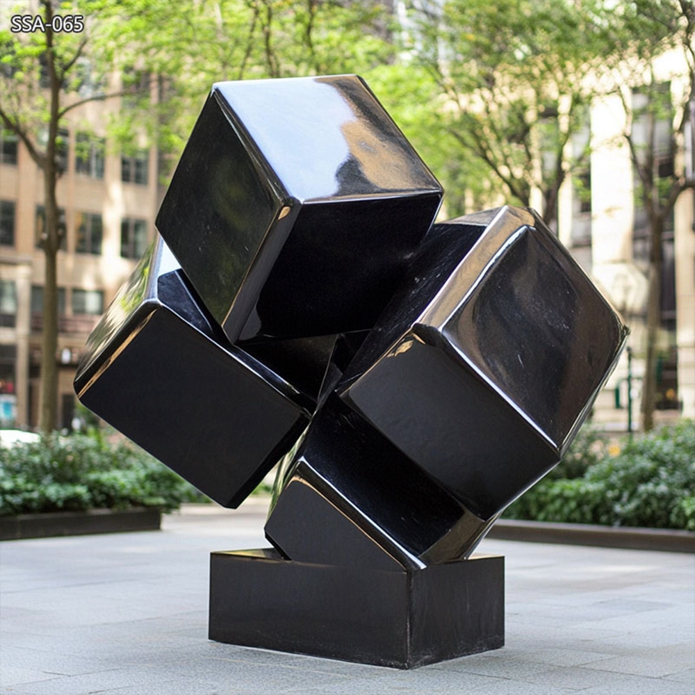 park Geometric Cube Metal Modern Black Sculpture